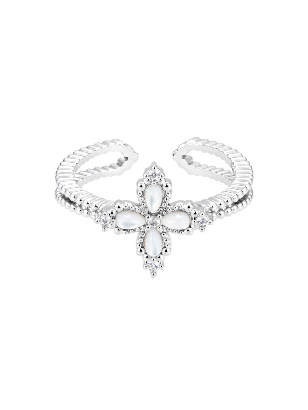 MUKTANK×SUN HUNTER Mother-of-Pearl Petal Cross Ring