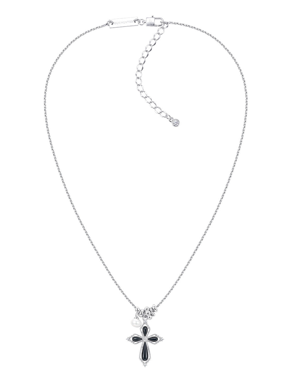 MUKTANK×SUN HUNTER Black Agate Petal Barrel Bead Necklace