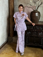 MUKZIN“Capsule Collection”Light Purple Chinese - style Frog Button Floral Embroidered Waist - cinching Top