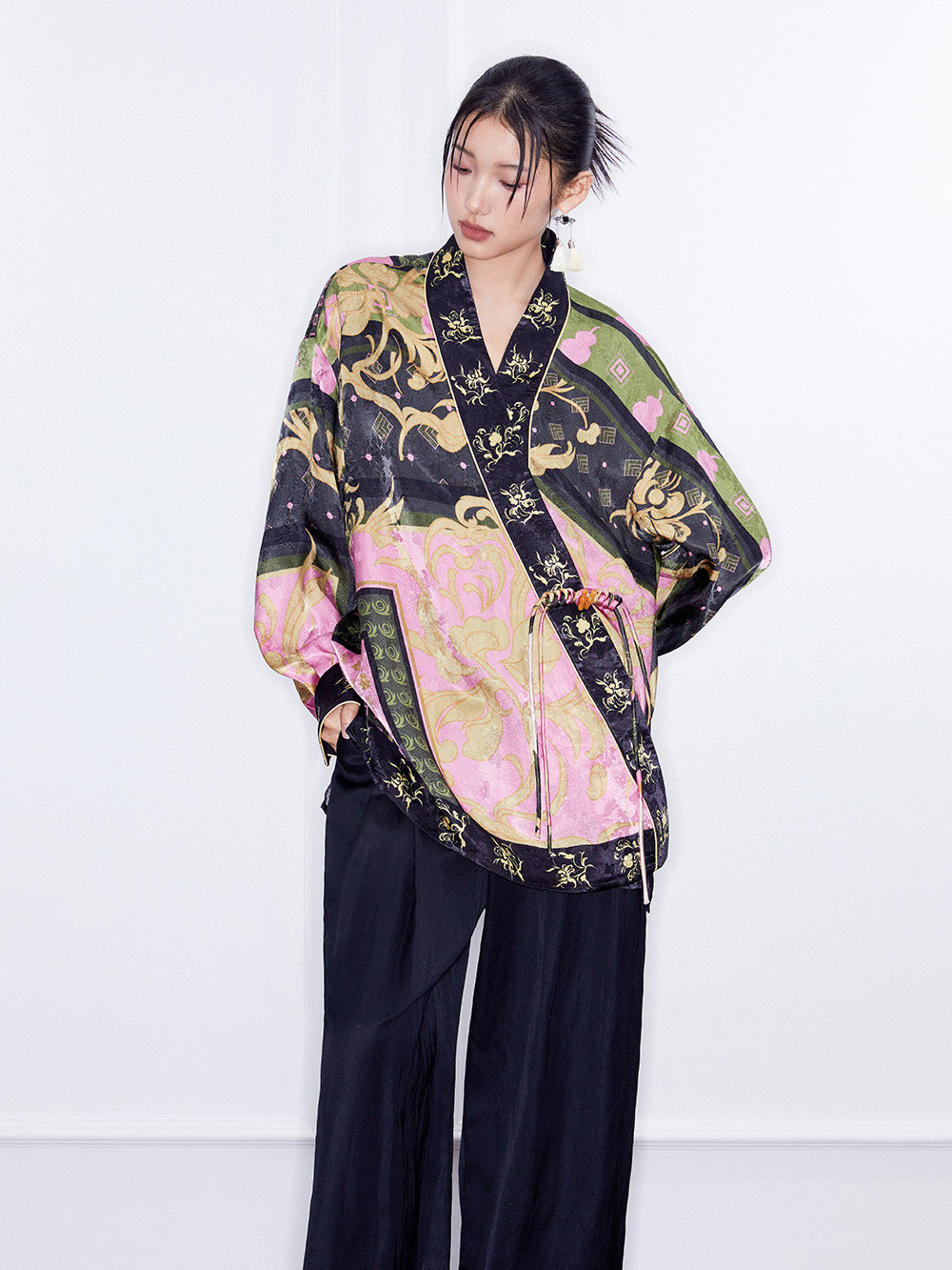 MUKZIN Spring Prelude"Fu Su" Chinese-style Retro Loose Cross-collar Printed Shirt