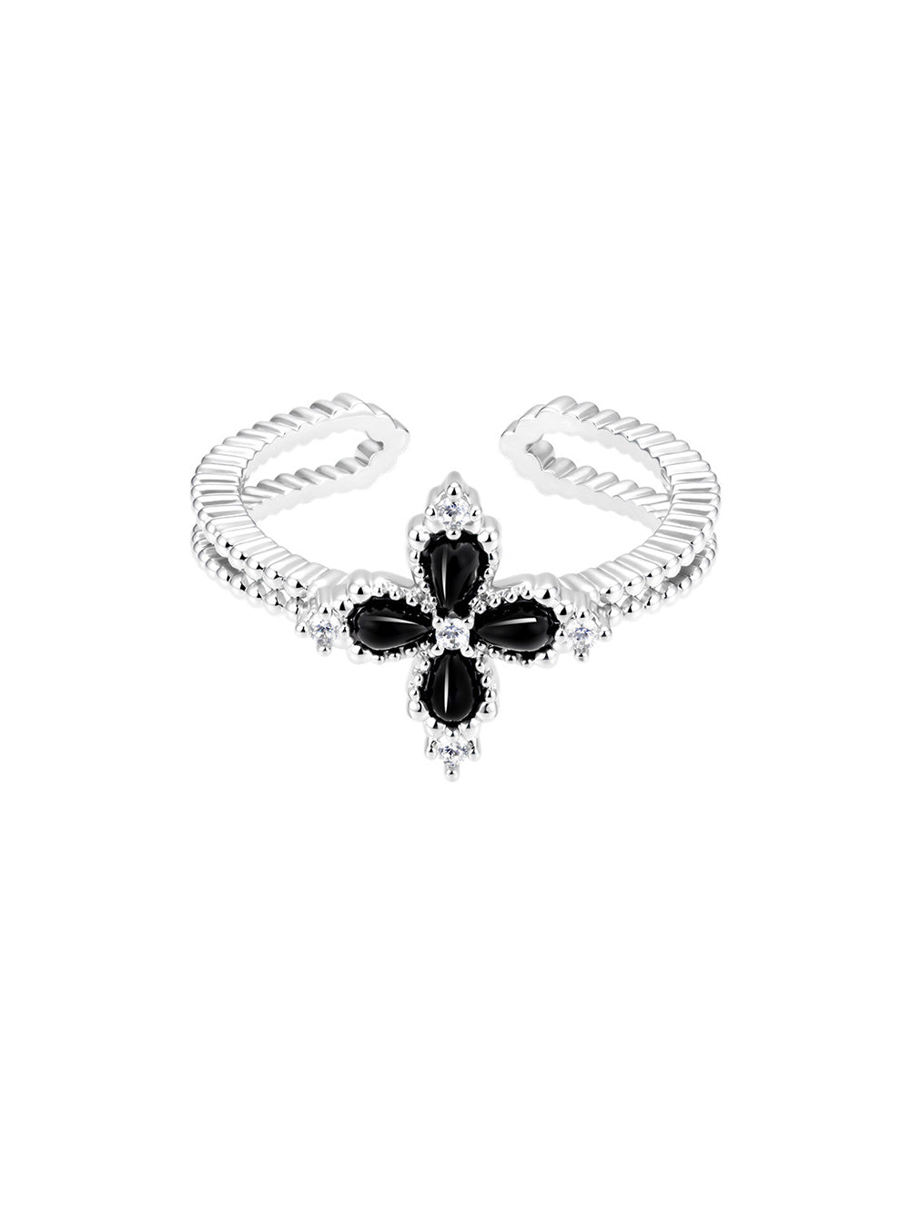 MUKTANK×SUN HUNTER Black Agate Petal Cross Ring