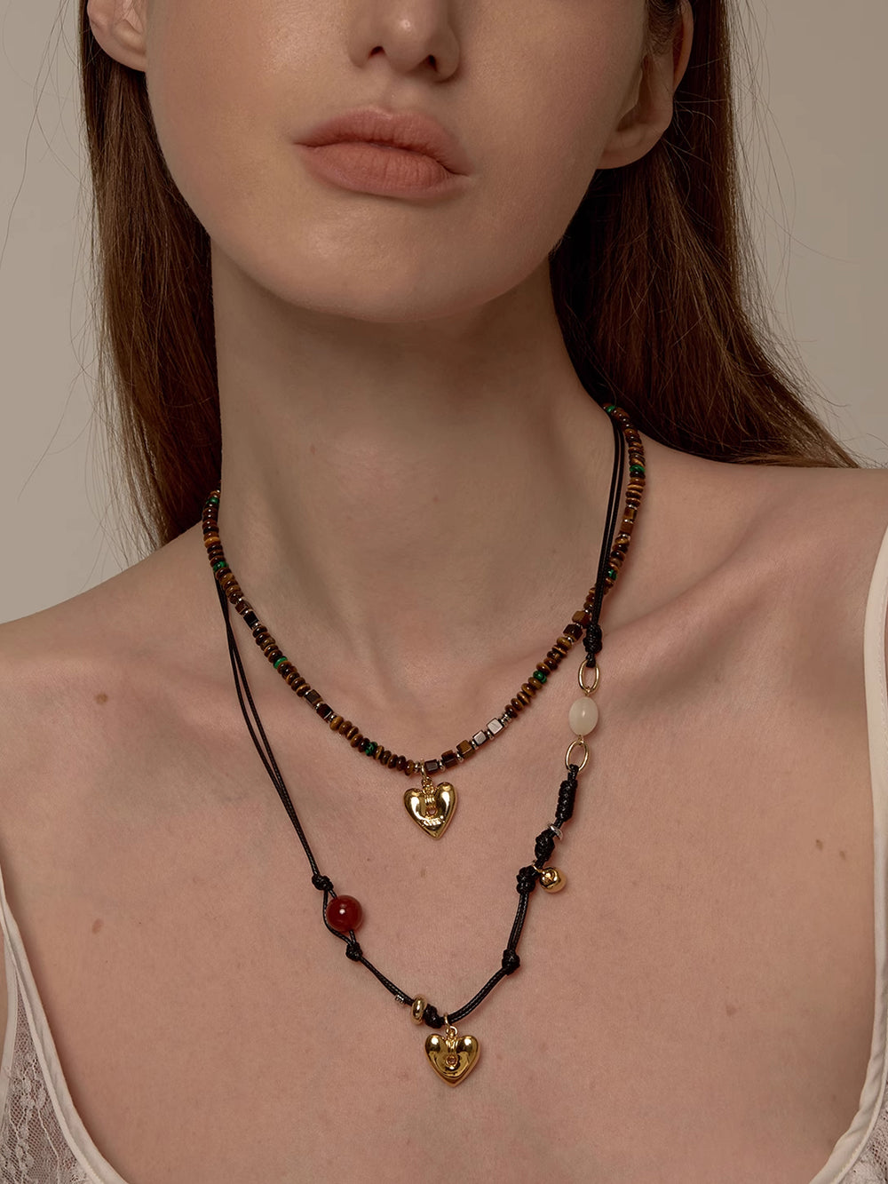 MUKTANK×SUN HUNTER Heart-shaped Braided Rope Necklace