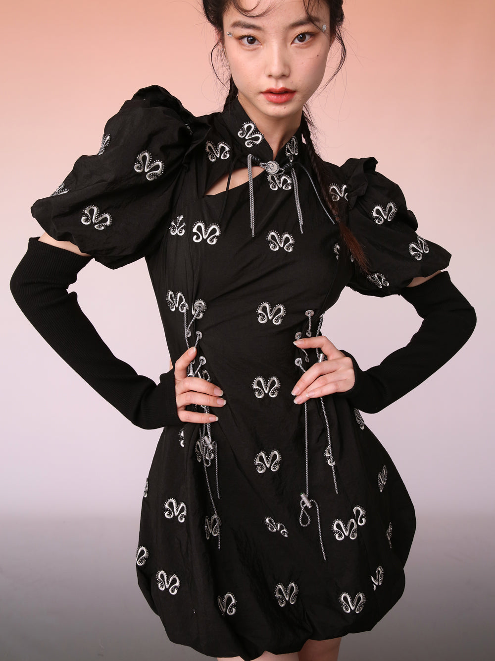 MUKZIN Elegant Puff Sleeve Cheongsam Detachable Sleeves