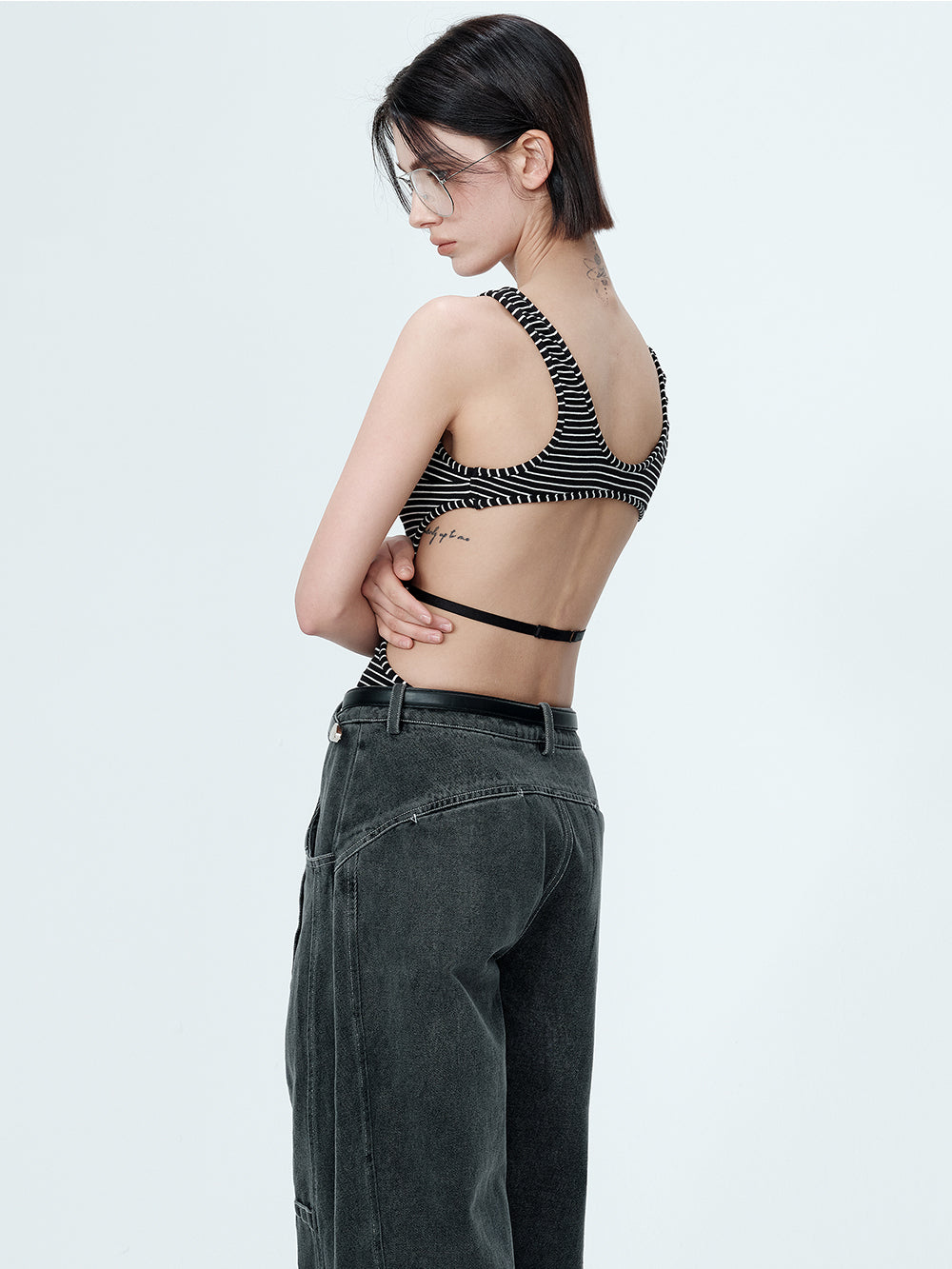 MUKTANK×MODULER Backless one-piece snap-buttoned tight-fitting tank top