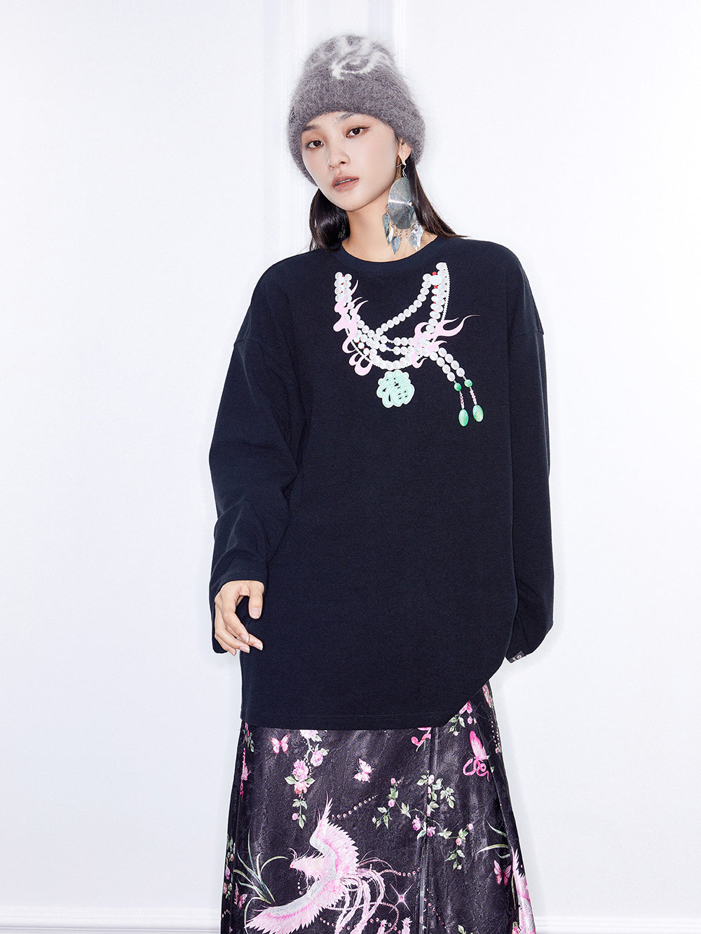 MUKZIN Linglong Asymmetric Diagonal Slit Midi Skirt