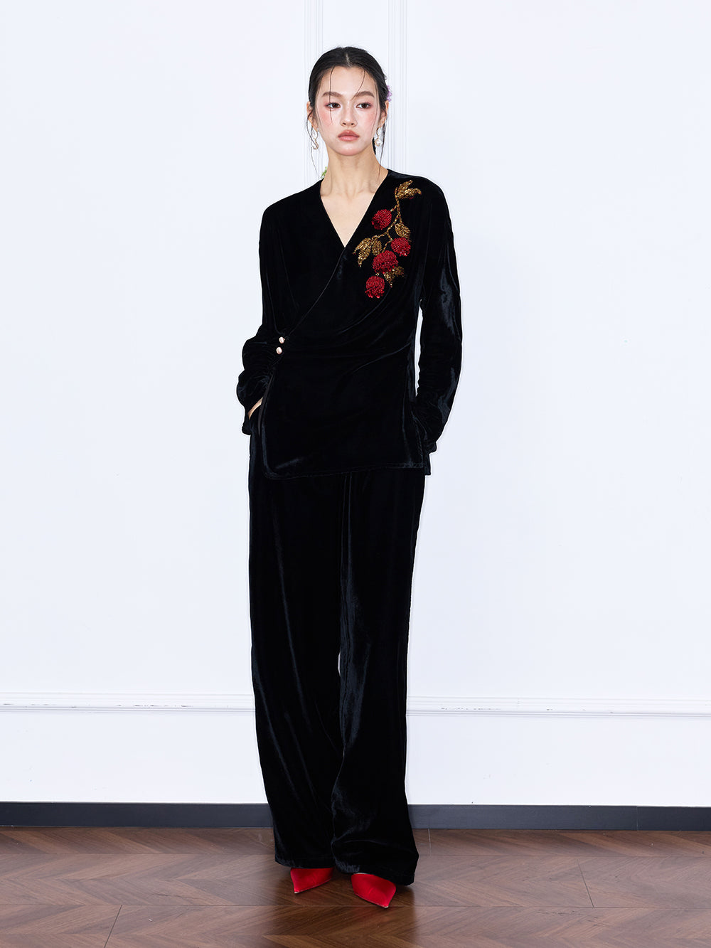 MUKZIN“Capsule Collection”Velvet Elastic Waist Wide Leg Pants