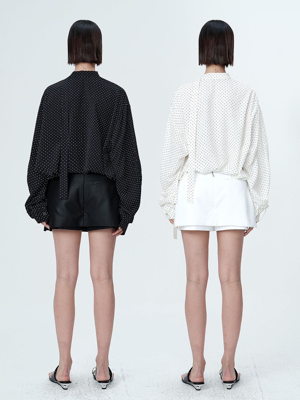 MUKTANK×MODULER Lace-spliced V-neck loose Shirt with Small Polka Dots