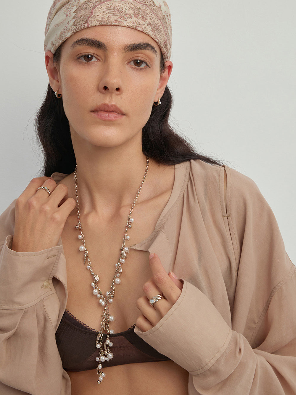 MUKTANK×SUN HUNTER Ocean pearl Y-shaped necklace