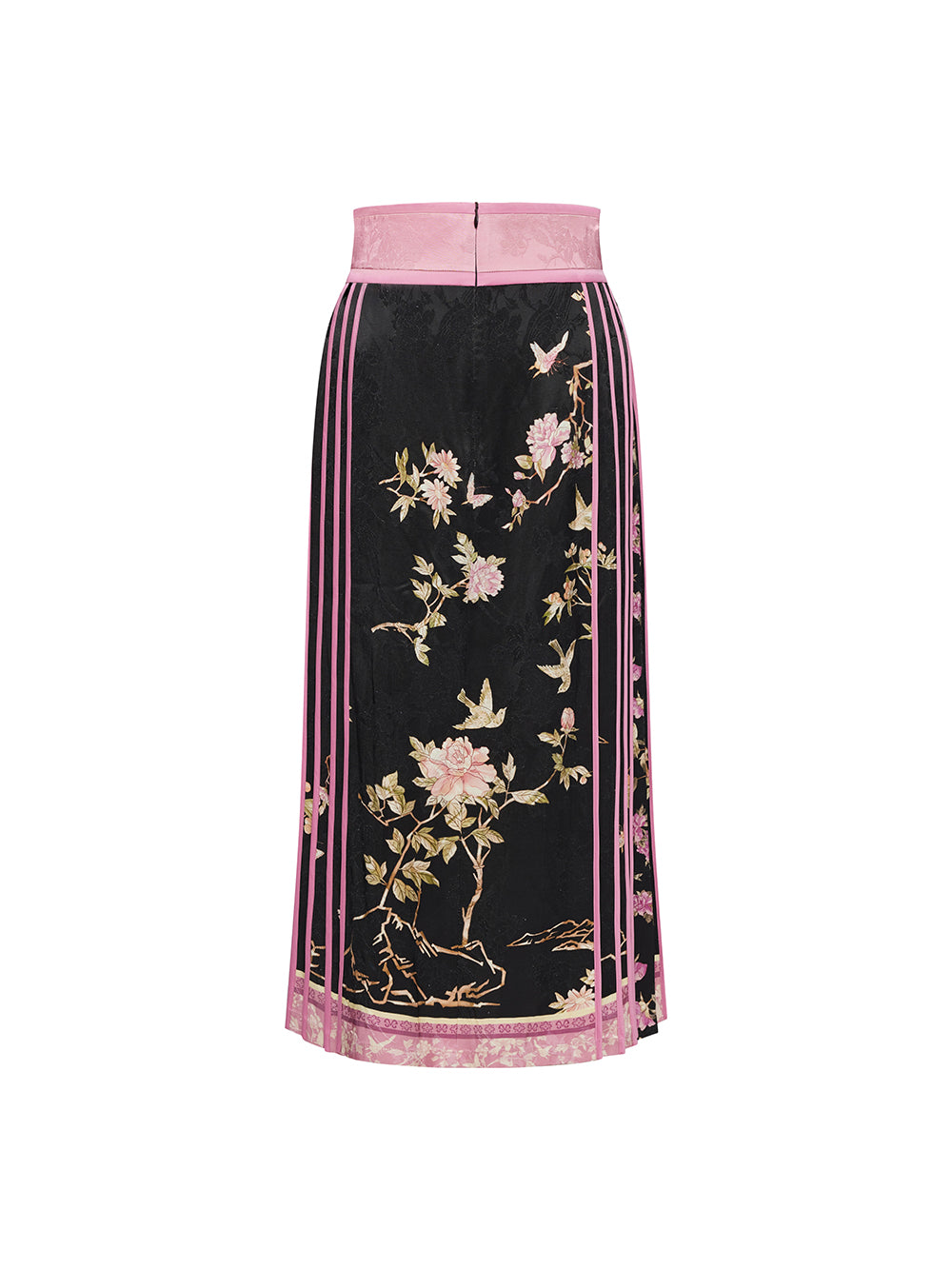 MUKZIN Linglong “Abundant Flowers”Straight-Leg Pleated Skirt.