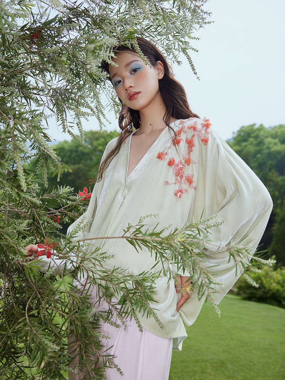 MUKZIN×Capsule Collection New Chinese-Style Silk Stand Collar Jacket with Tassels – Green