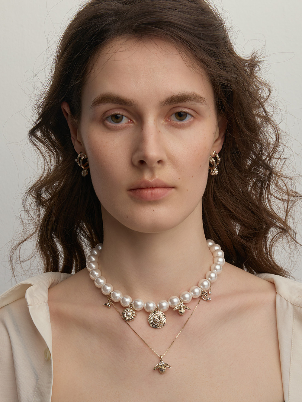 MUKTANK×SUN HUNTER Garden daisy double C hoop earrings