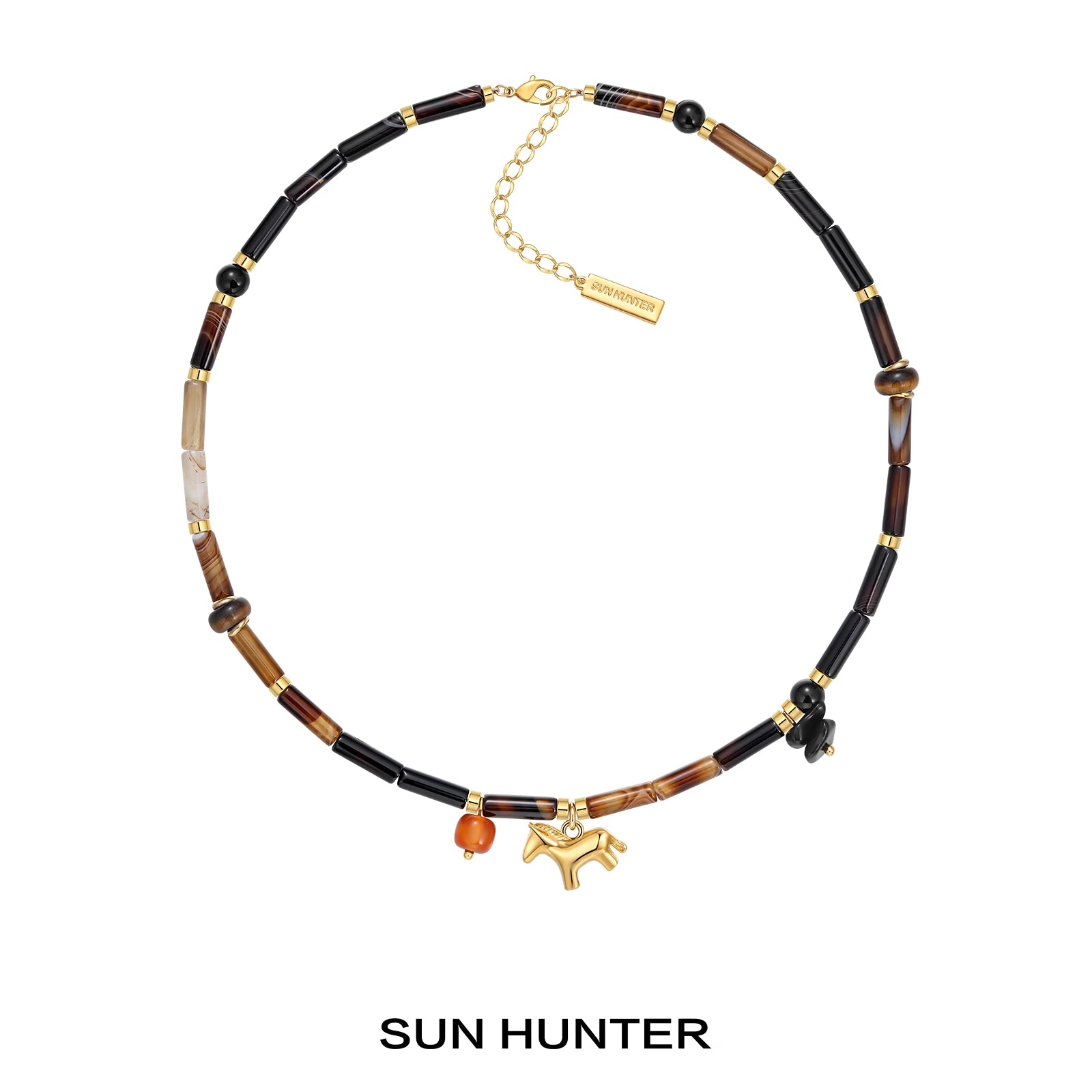 MUKTANK×SUN HUNTER Pony-shaped Cylindrical Agate Necklace