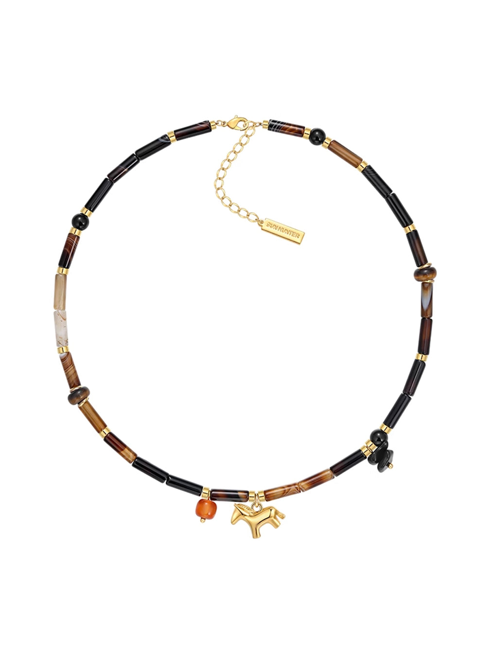 MUKTANK×SUN HUNTER Pony-shaped Cylindrical Agate Necklace