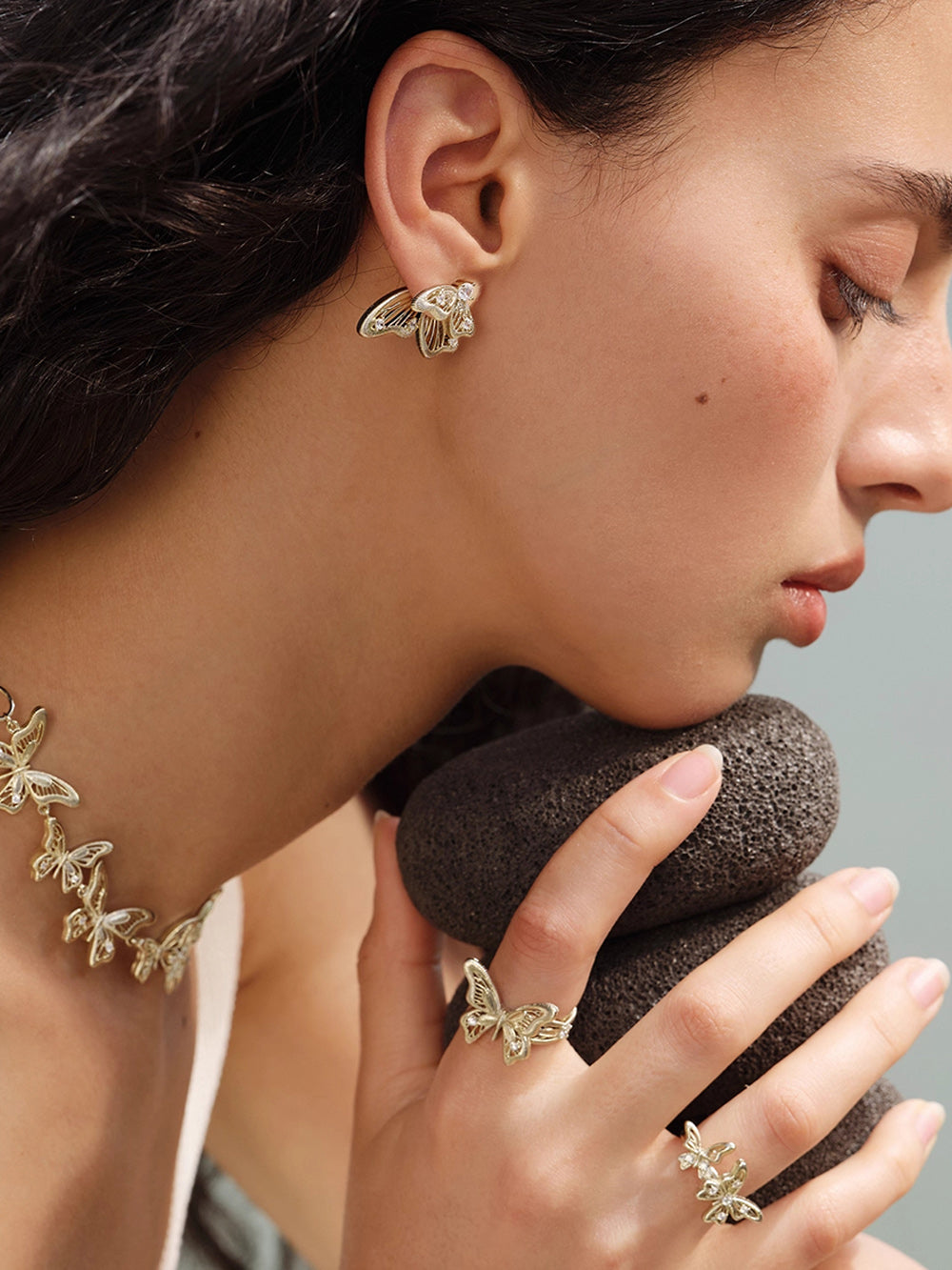 MUKTANK×SUN HUNTER “Emergence”Lace Butterfly Multi - Way Stud Earrings