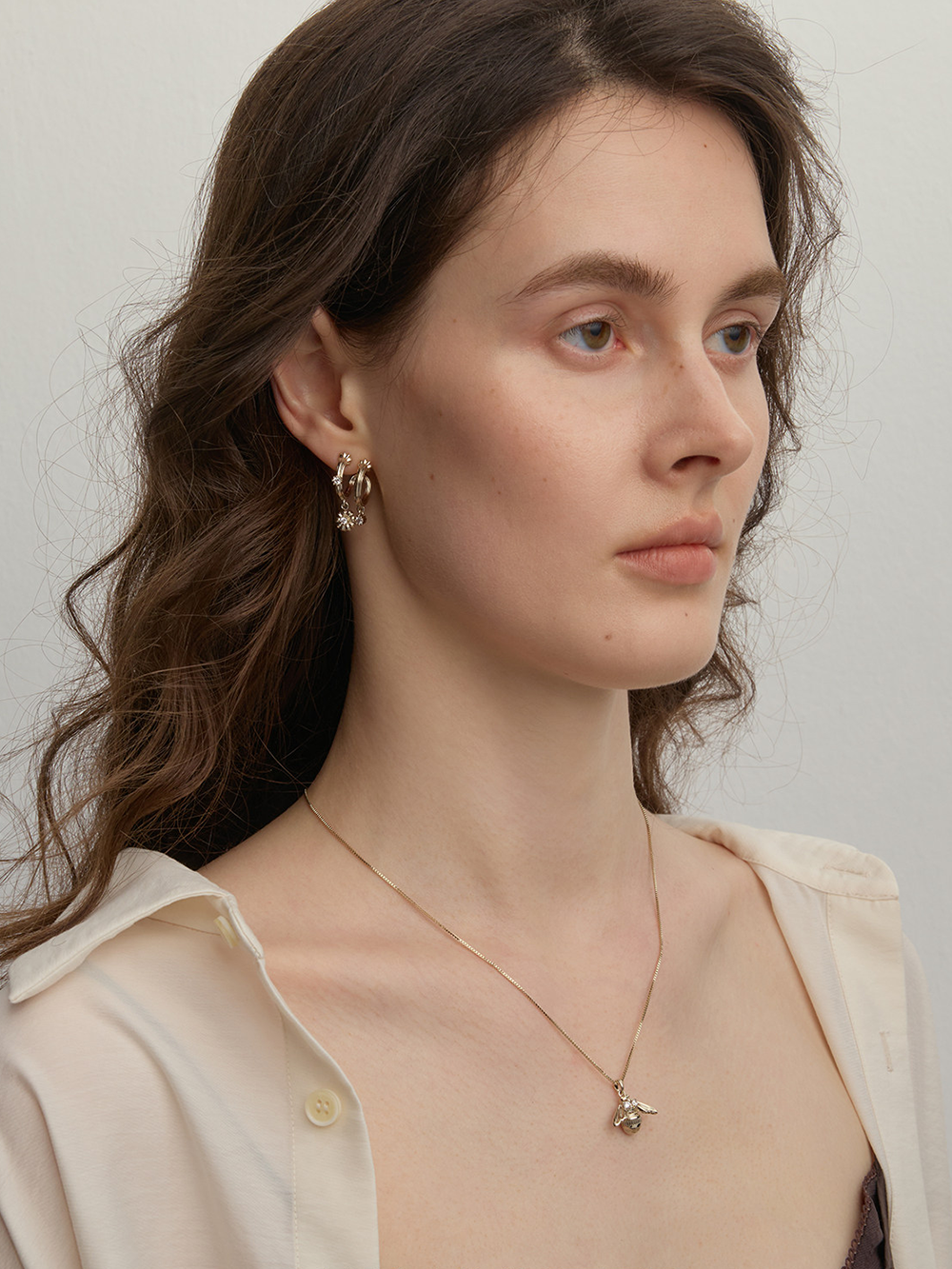 MUKTANK×SUN HUNTER Garden daisy double C hoop earrings