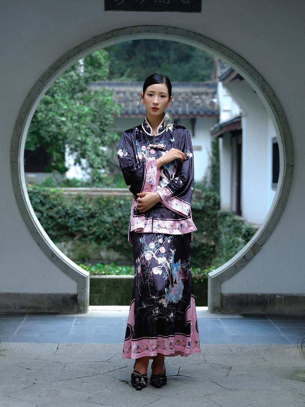 MUKZIN Linglong "Linglongzi" Stand Collar Velvet Printed Cardigan