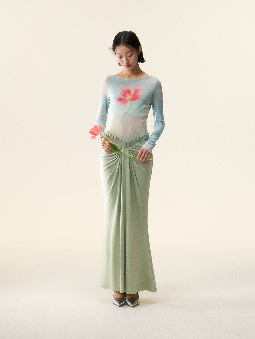 MUKTANK×LOUMUTAKU Dress with Hibiscus Flower Patterns