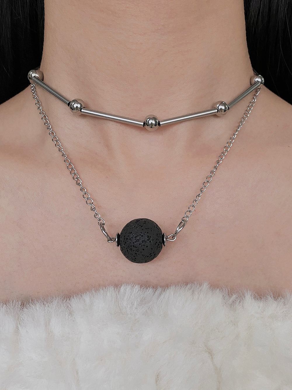 MUKTANK×DARK DREAM Diffuser Stone Pendant Necklace in Two Styles (Style A and Style B) for Layered Wearing