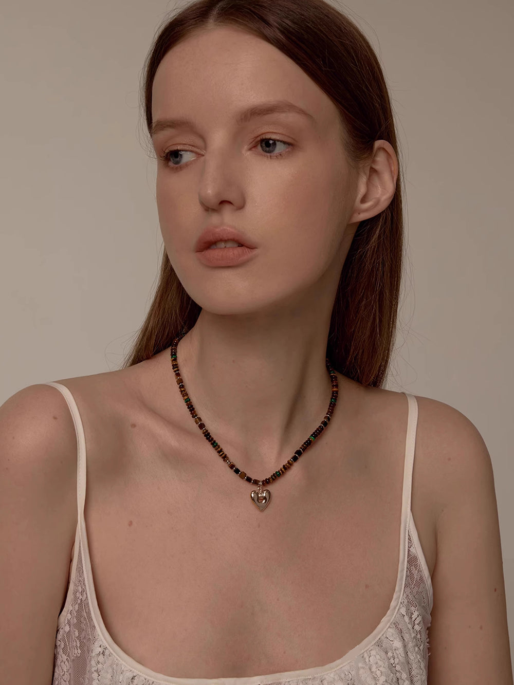 MUKTANK×SUN HUNTER Tiger's Eye Heart-shaped Necklace