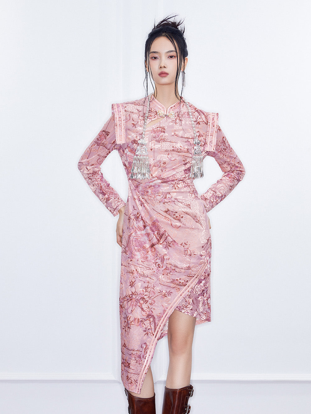 MUKZIN Spring Prelude"Fang Hua" Neo Chinese Style Velvet Burned-out Cheongsam