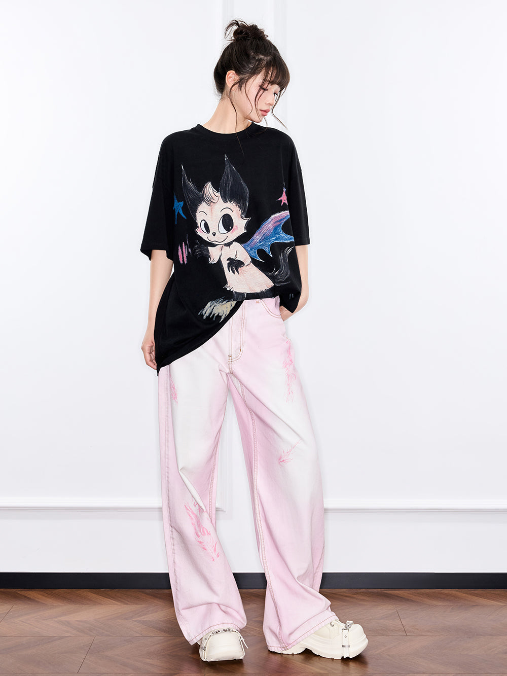 Mukzin "Ode To The New Summer"Chinese-Style Pink Loose And Casual Jeans