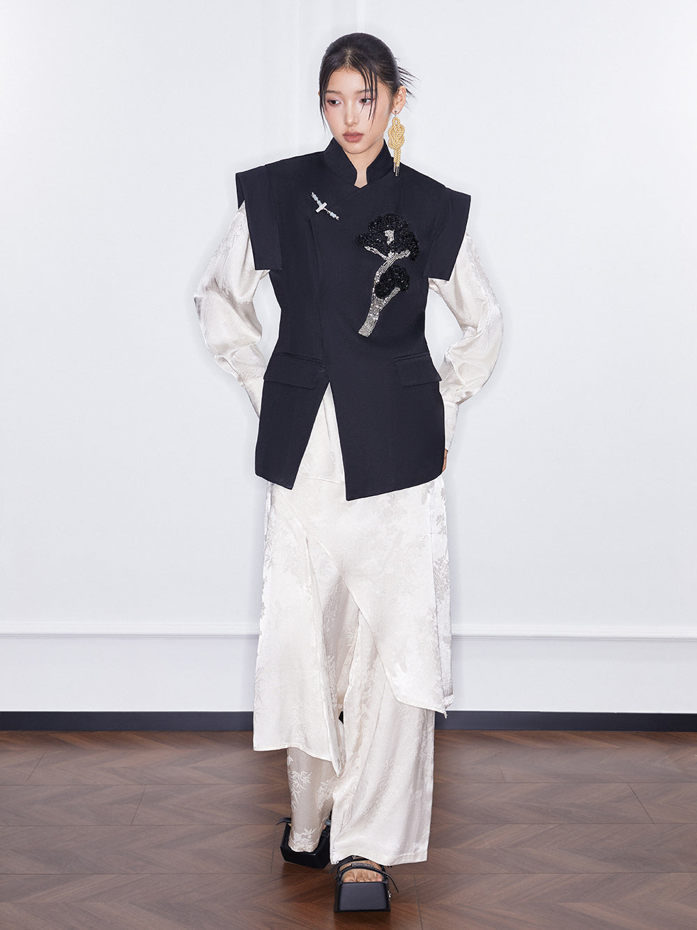 MUKZIN Spring Prelude “Peacock Feather” New Chinese Style Fake Two Piece Wide Leg Trousers Spring Summer