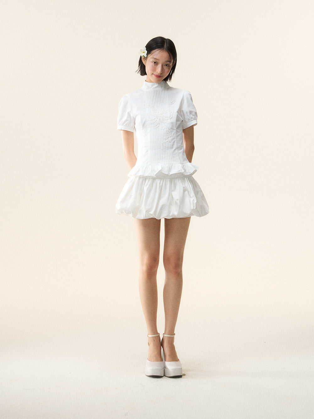 MUKTANK×LOUMUTAKU Short-sleeved Shirt with Butterfly Bead Embroidery