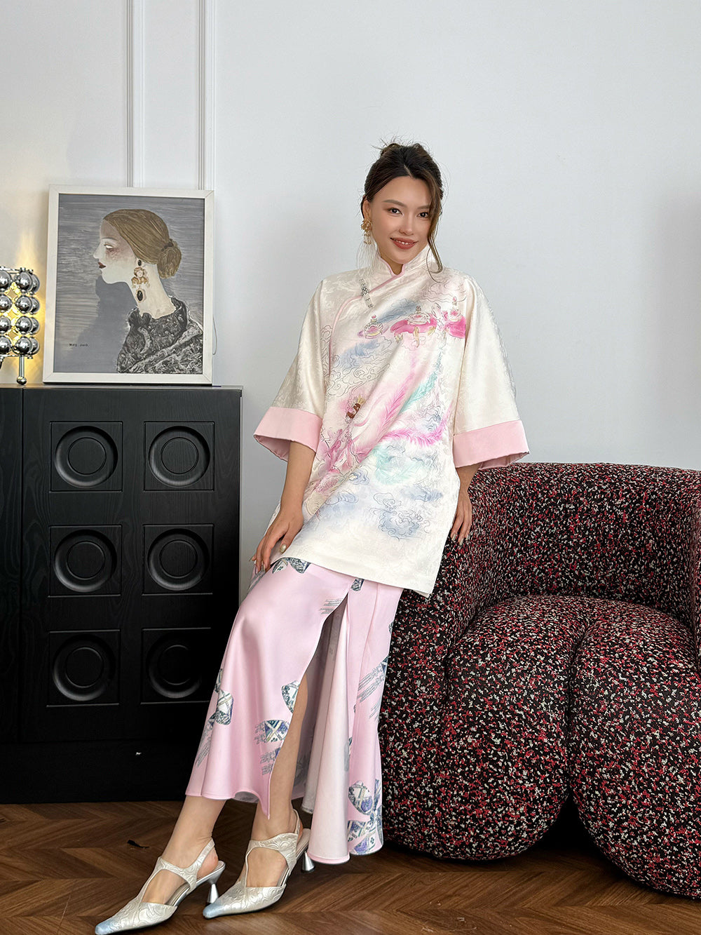 Mukzin“Capsule Collection”New Chinese-Style Light Luxury Printed Slimming Dress