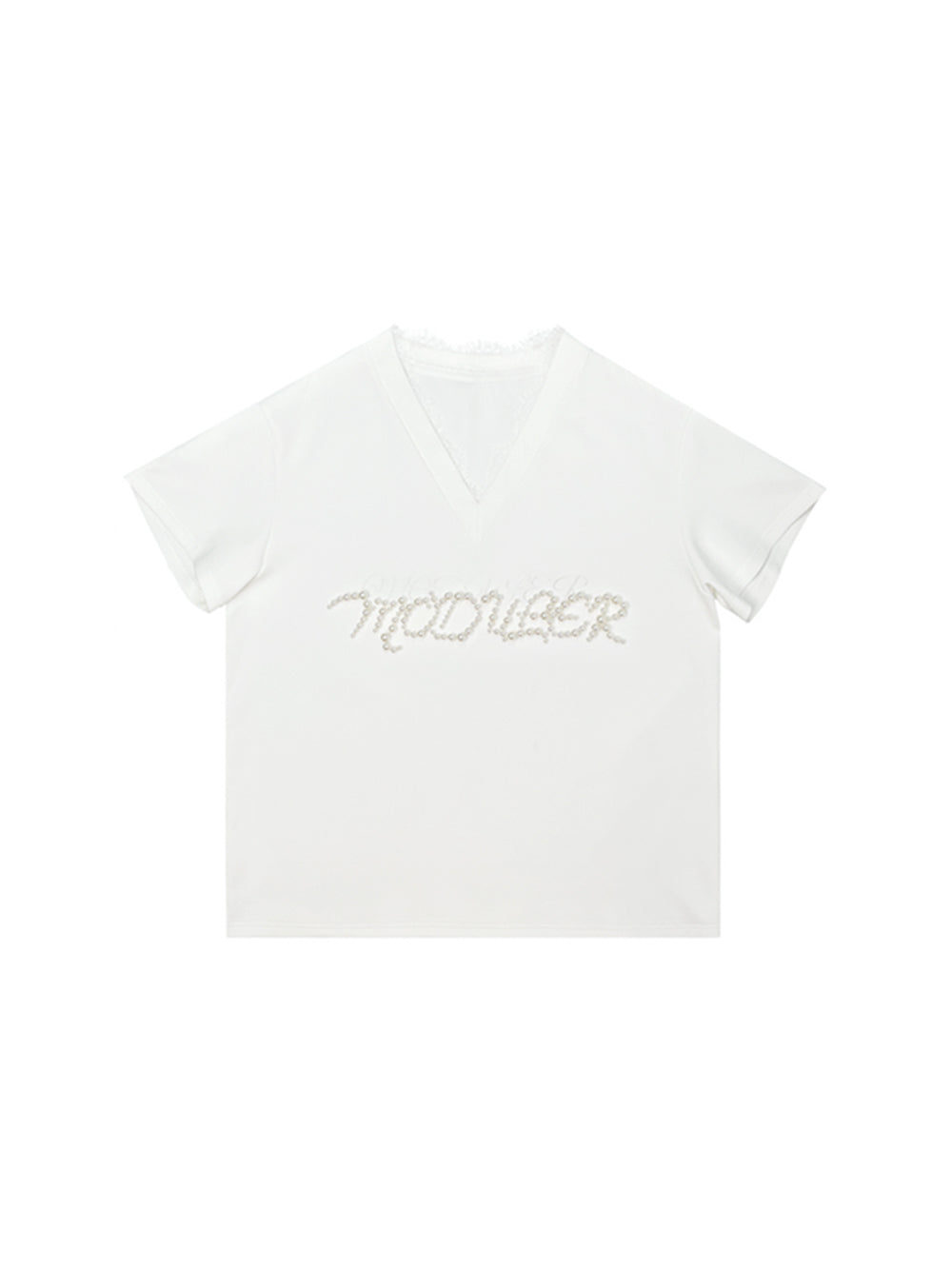 MUKTANK×MODULER Heavy-Detailed T-Shirt with Lace Paneling and Pearl Embroidery