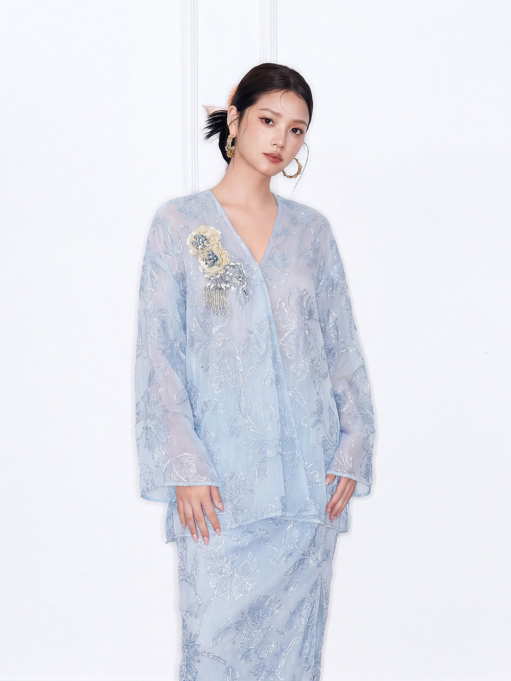 MUKZIN×"Capsule Collection" New Chinese Style Embroidered Loose Minimalist Blue Set Midi Skirt