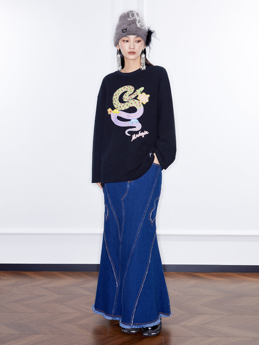 MUKZIN Linglong "Fengqi" Washed Denim Skirt