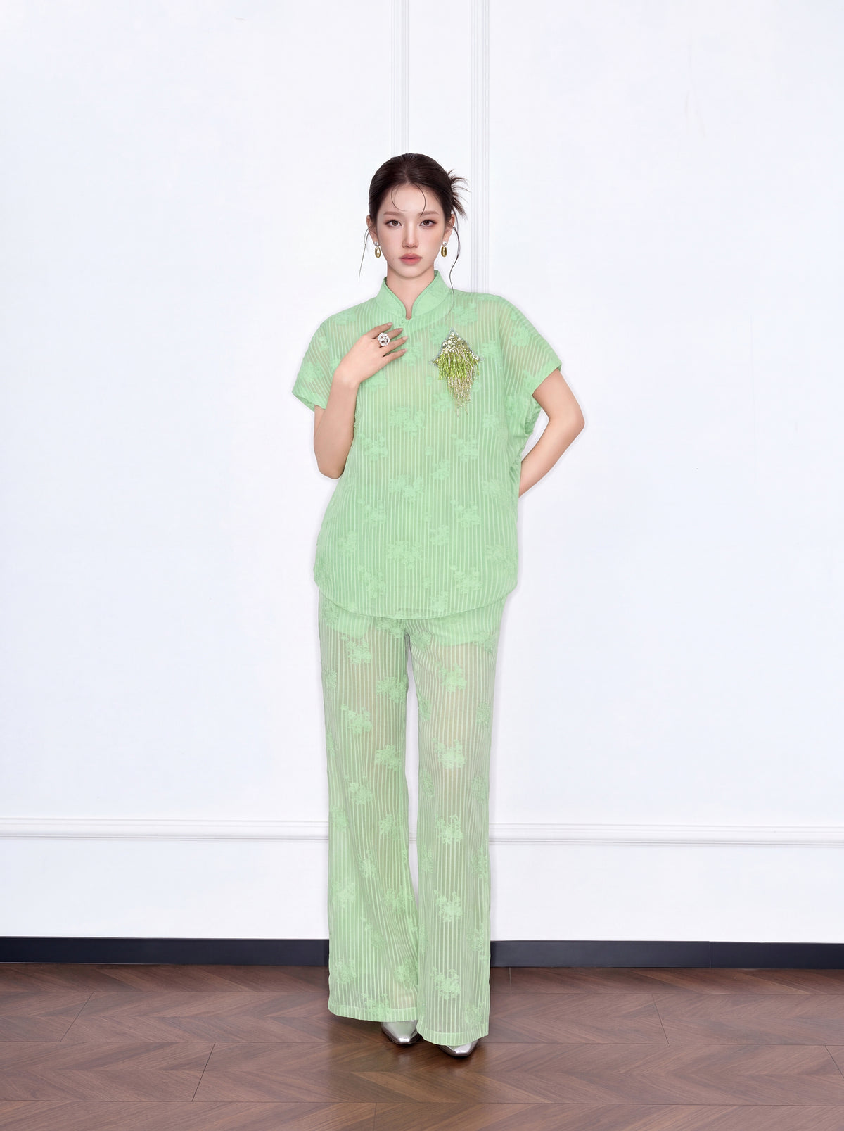 MUKZIN×Capsule Collection Modern Chinese Trousers with ICH Hami Hand Embroidery