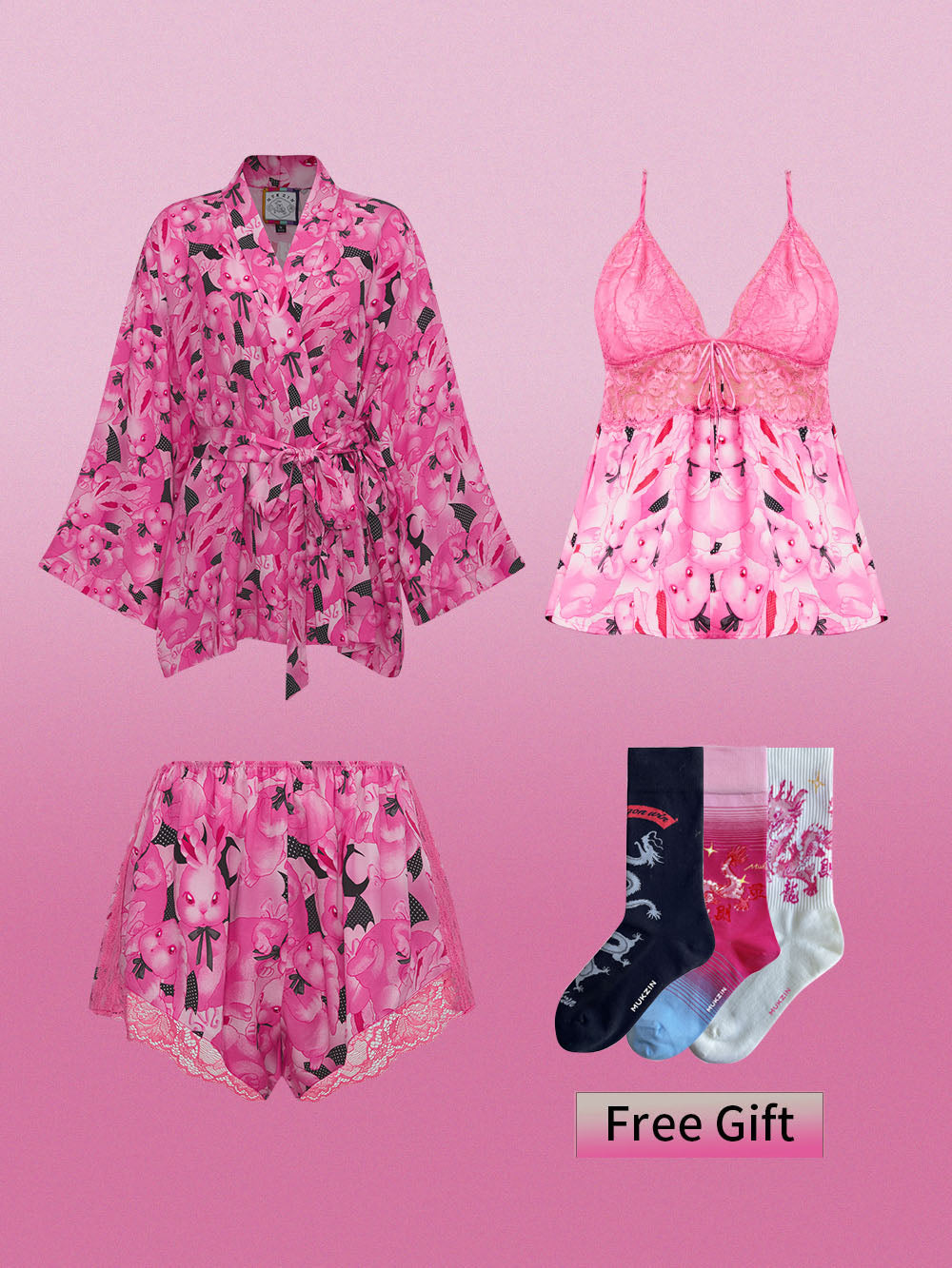 MUKZIN Fashionable Cute Pink Pajamas Set+Socks