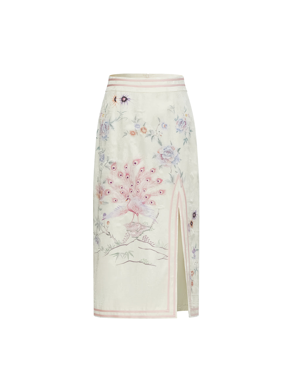 MUKZIN SpringPrelude Quexi Chinese-style Printed Side-slit Straight Tube Half Skirt