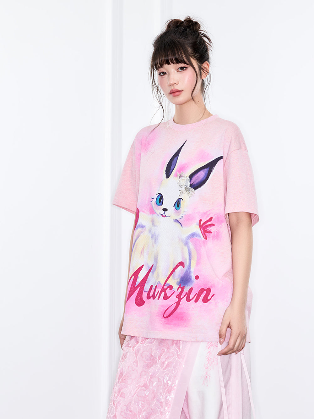 Mukzin "Ode To The New Summer"Dreamy Pink Printed Short-Sleeved T-Shirt