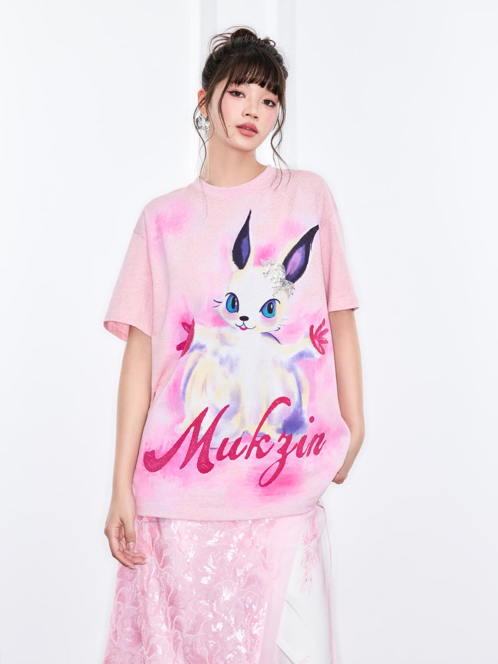 Mukzin "Ode To The New Summer"Dreamy Pink Printed Short-Sleeved T-Shirt