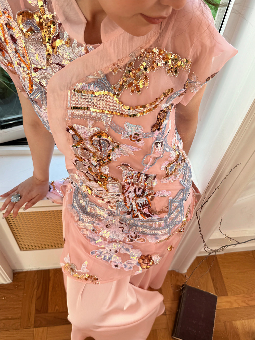 MUKZIN×Capsule Collection New Chinese-style embroidered white modified cheongsam dress