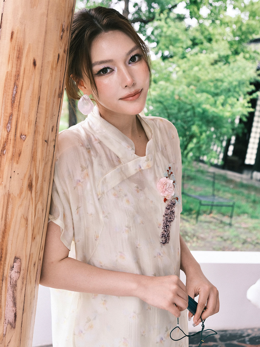 MUKZIN×Capsule Collection Modern Chinese Floral Shirt Set with ICH Hami Hand Embroidery
