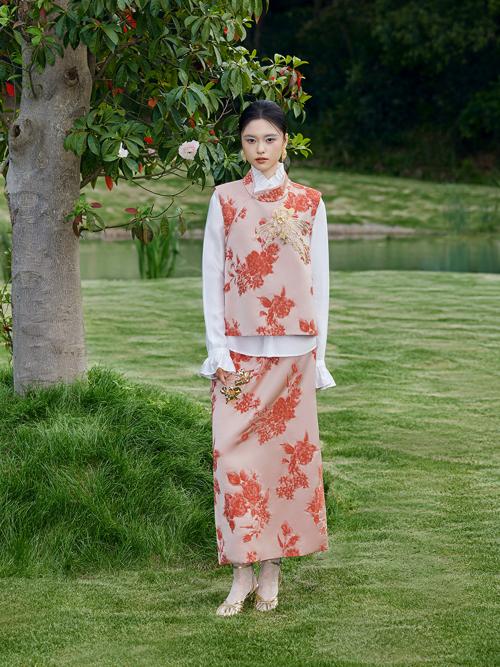 MUKZIN×Capsule Collection New Chinese-style intangible cultural heritage Suzhou embroidery linen orange color suit jacket
