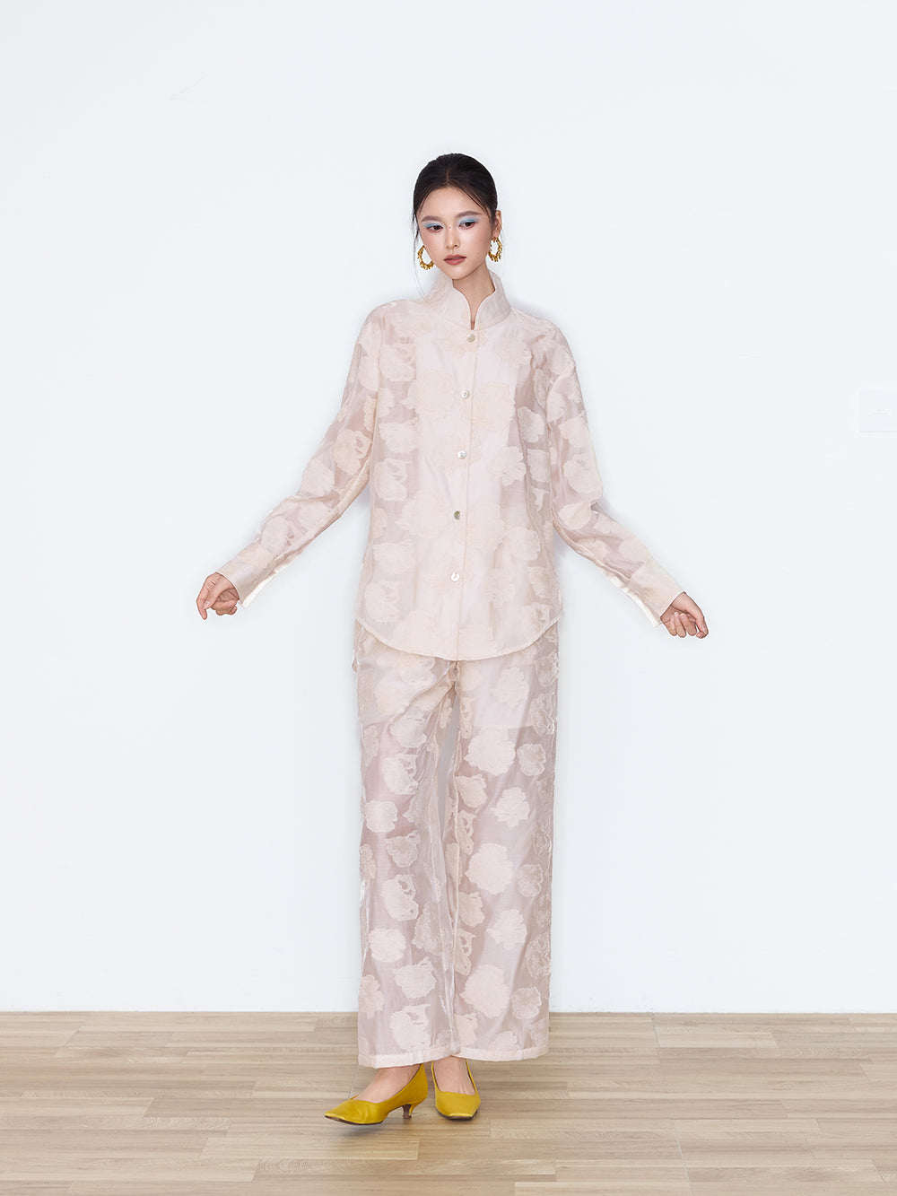MUKZIN×Capsule Collection New Chinese-Style Embossed Floral Long Sleeve Shirt