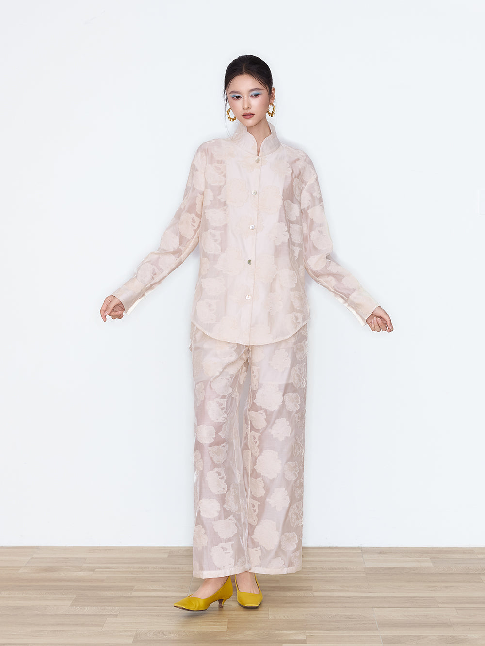 MUKZIN×Capsule Collection New Chinese-Style Embossed Floral Long Sleeve Shirt