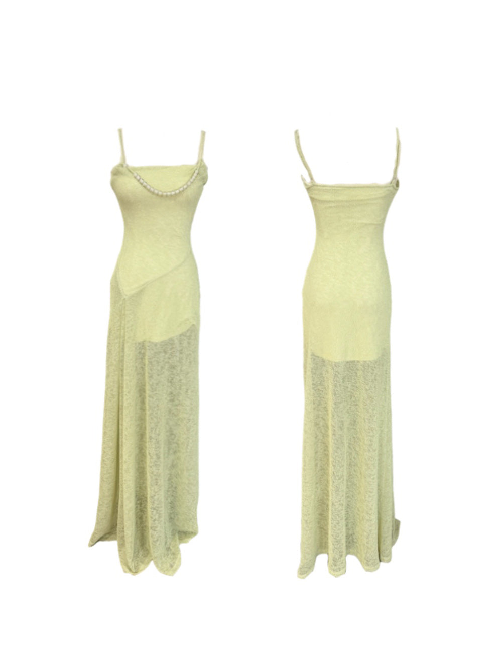 MUKTANK×Jqwention Pale Green Beaded Camisole Slim Designer Elegant Maxi Dress