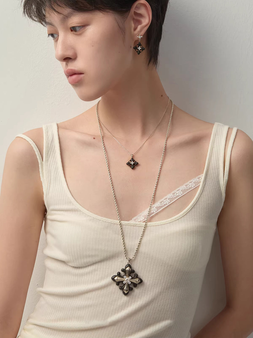 MUKTANK×SUN HUNTER Long Wooden Metal Iris Chain Necklace