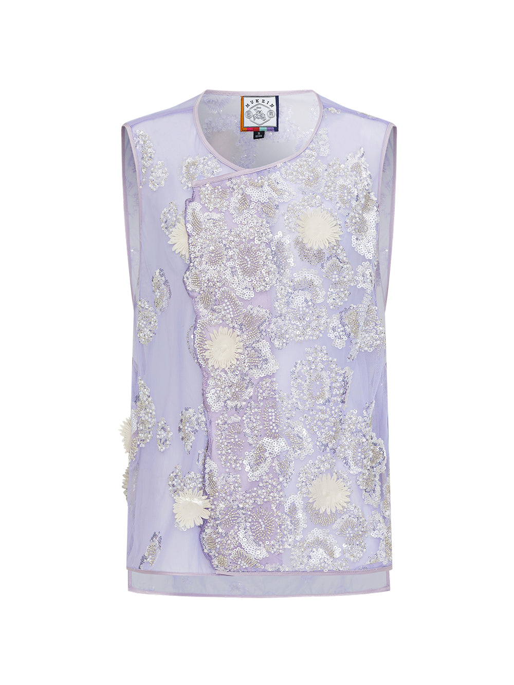 MUKZIN“Capsule Collection”Light Purple Tulle Sequin Floral Vest