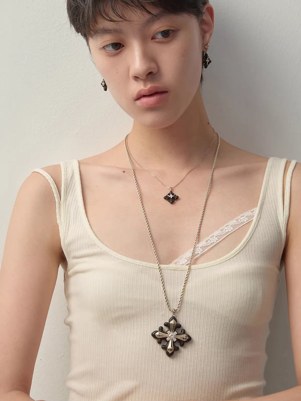MUKTANK×SUN HUNTER Long Wooden Metal Iris Chain Necklace