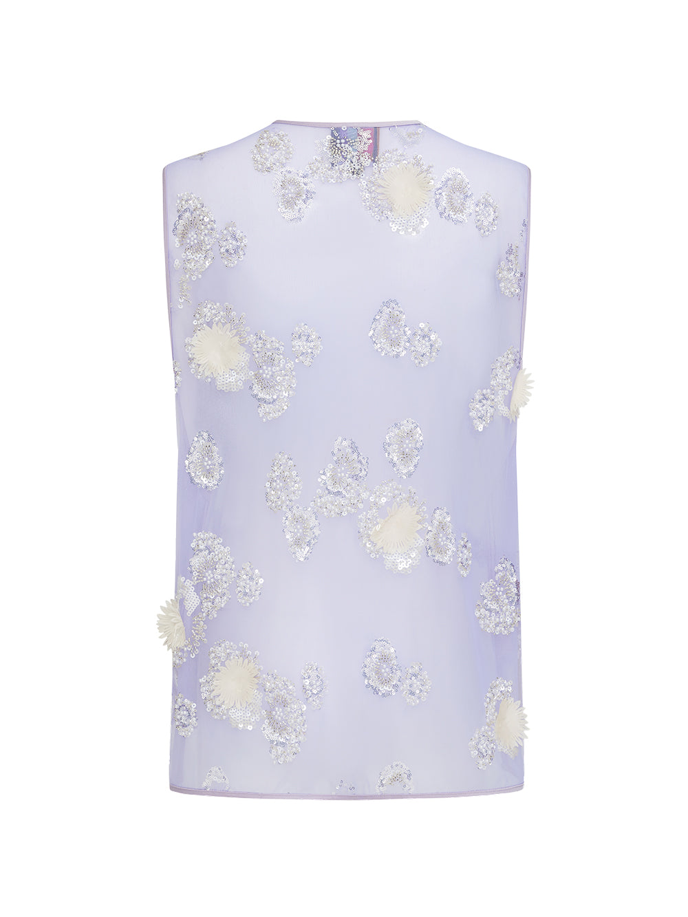 MUKZIN“Capsule Collection”Light Purple Tulle Sequin Floral Vest
