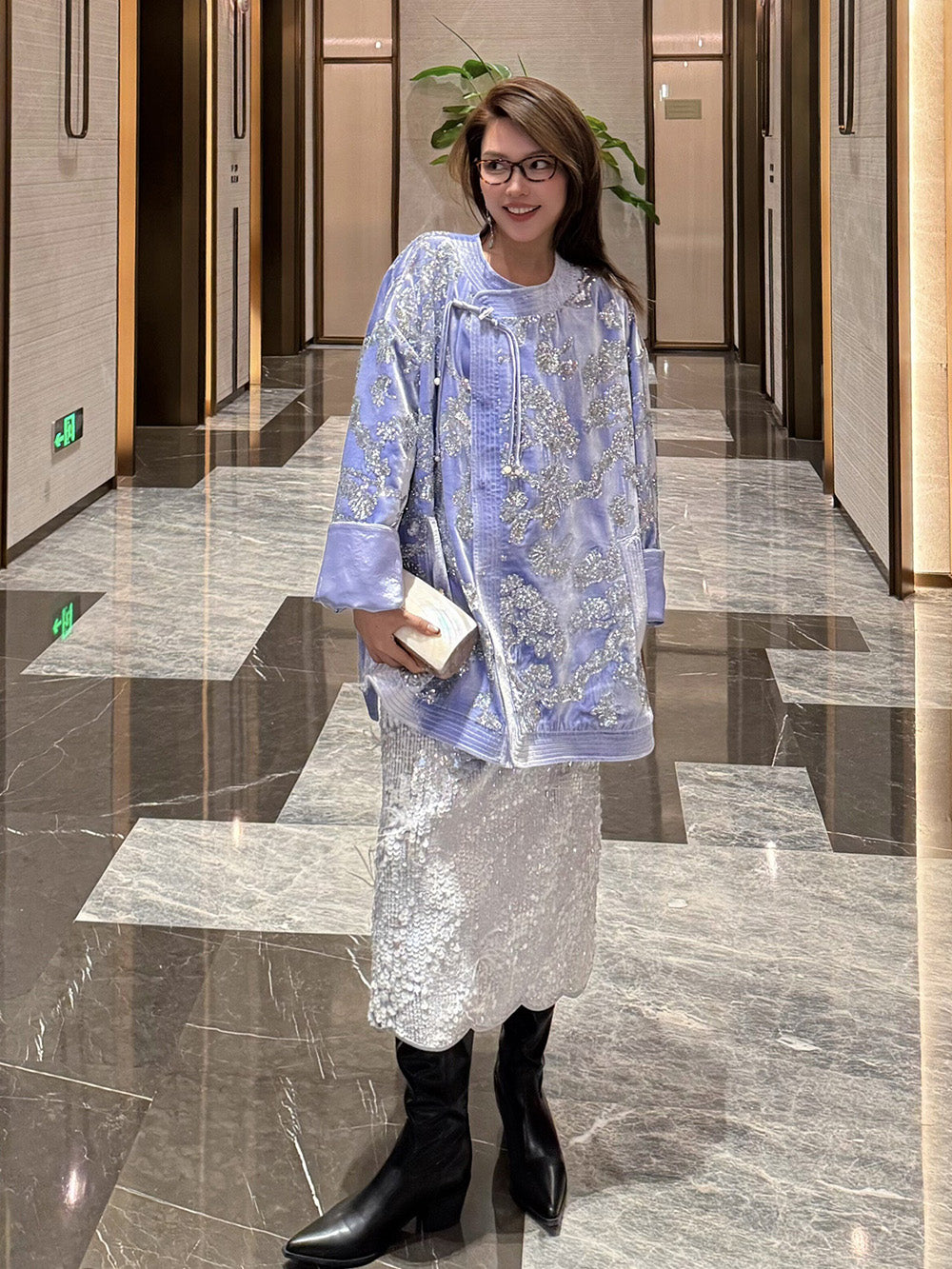 MUKZIN“Capsule Collection”National Style Heavy Industry Sequin Embroidered Blue Velvet Coat