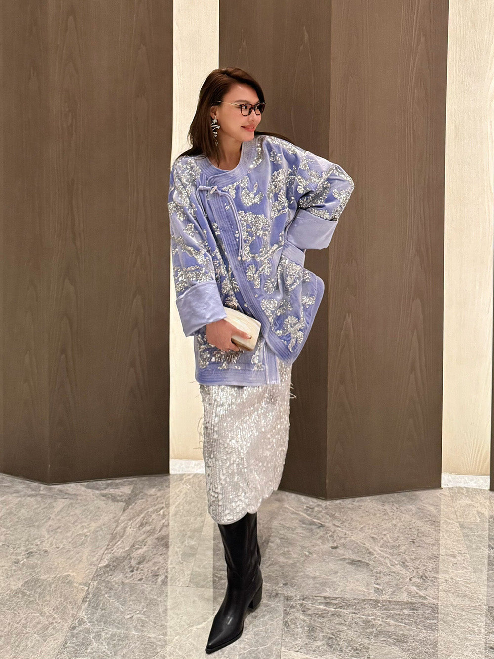 MUKZIN“Capsule Collection”National Style Heavy Industry Sequin Embroidered Blue Velvet Coat