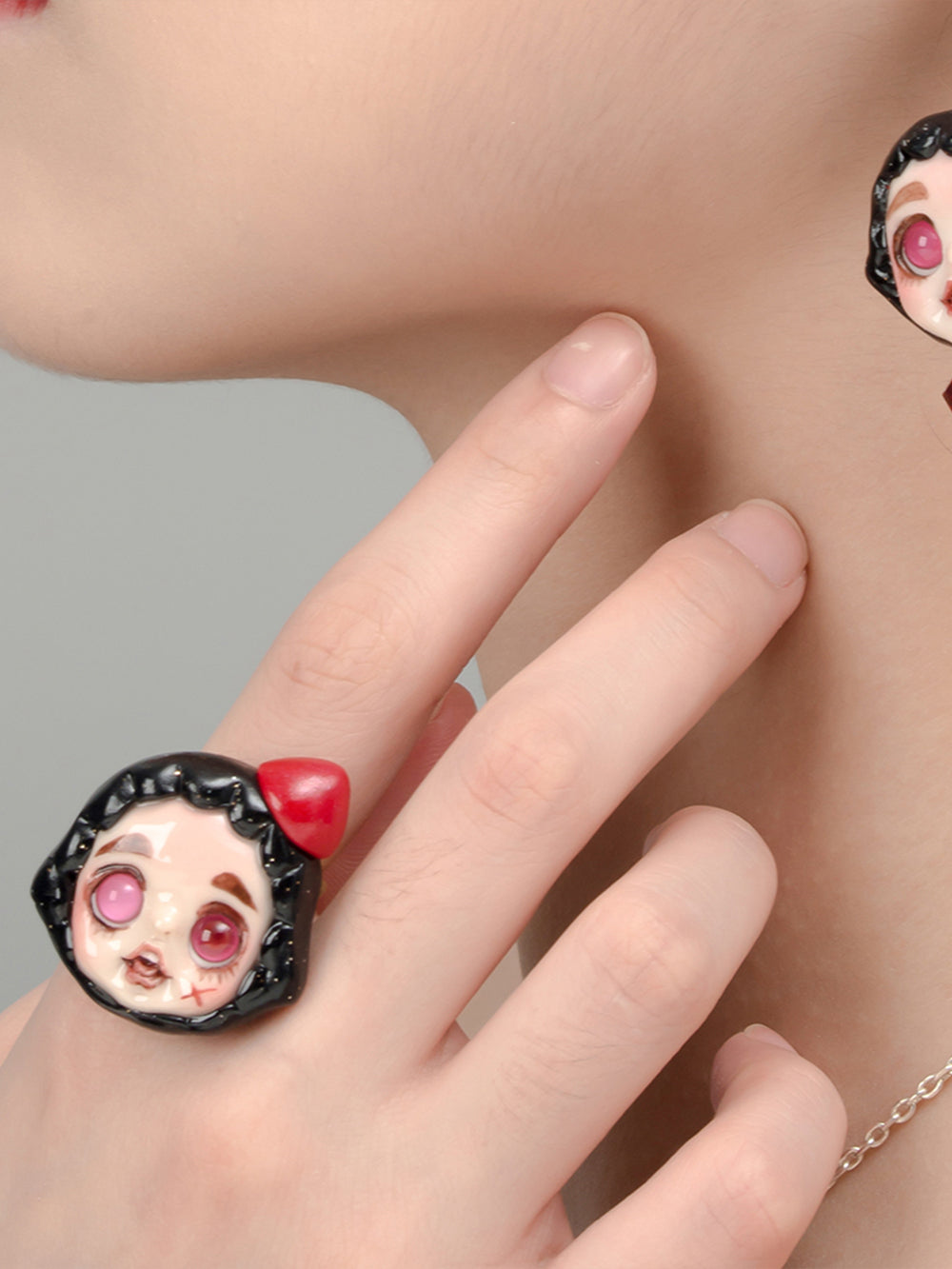 MUKTANK×QUANDO Dark Momoco Handmade Dolls Gold Plated Silver Rings