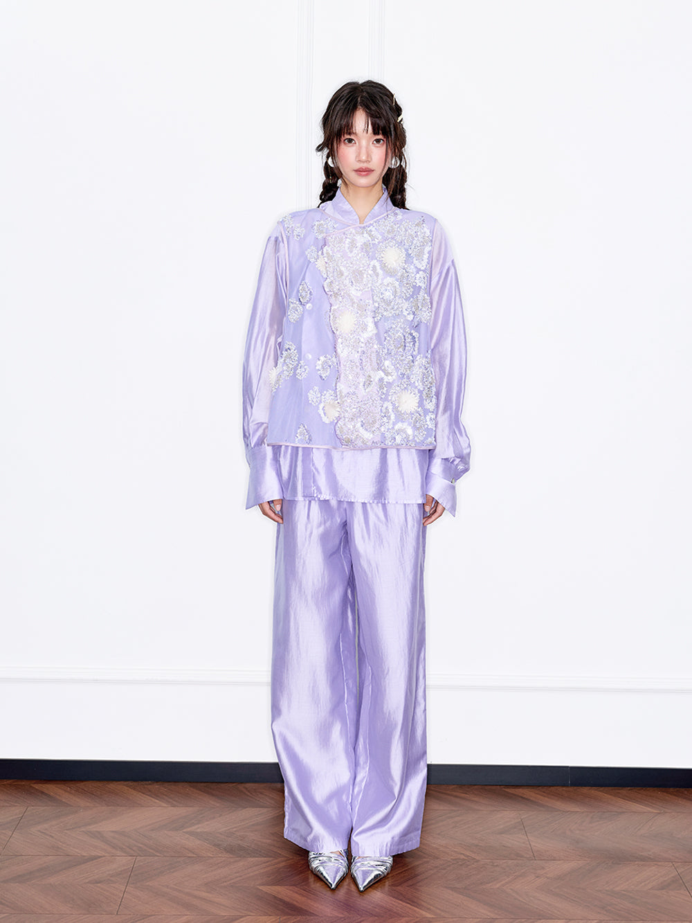 MUKZIN“Capsule Collection”Light Purple Tulle Sequin Floral Vest